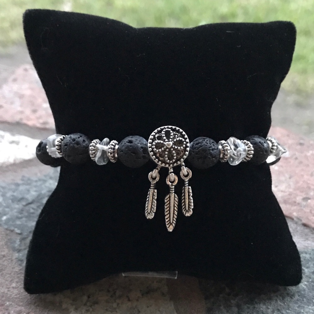 Lava rock crystal silver dream catcher bracelet - Picture 2 of 10